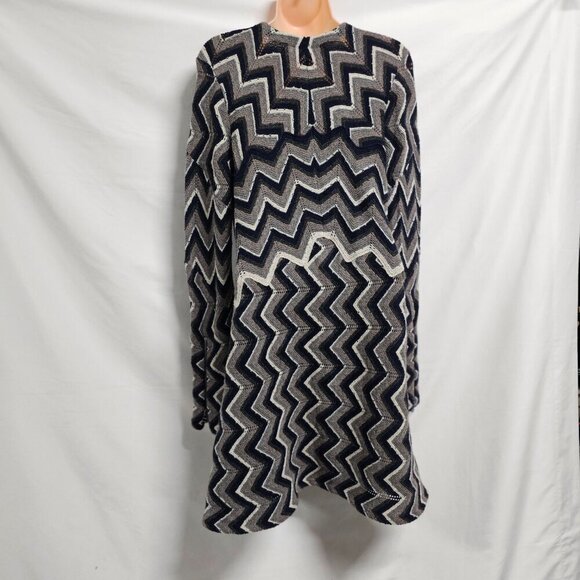 Free People Rhiannon Chevron Women Wool Blend Sweater Dress Size L V Neck Long/S - Picture 6 of 14
